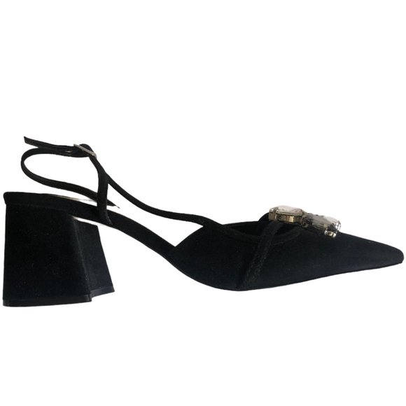 ZARA BLACK STONE SLINGBACK PUMPS SIZE 38 - Picture 2 of 6